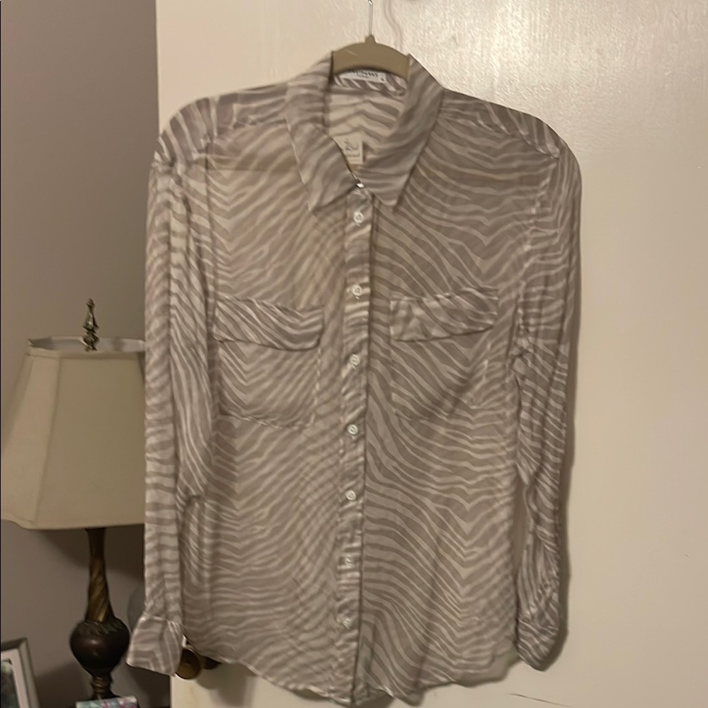 Equipment Zebra Print Blouse - Gray and White